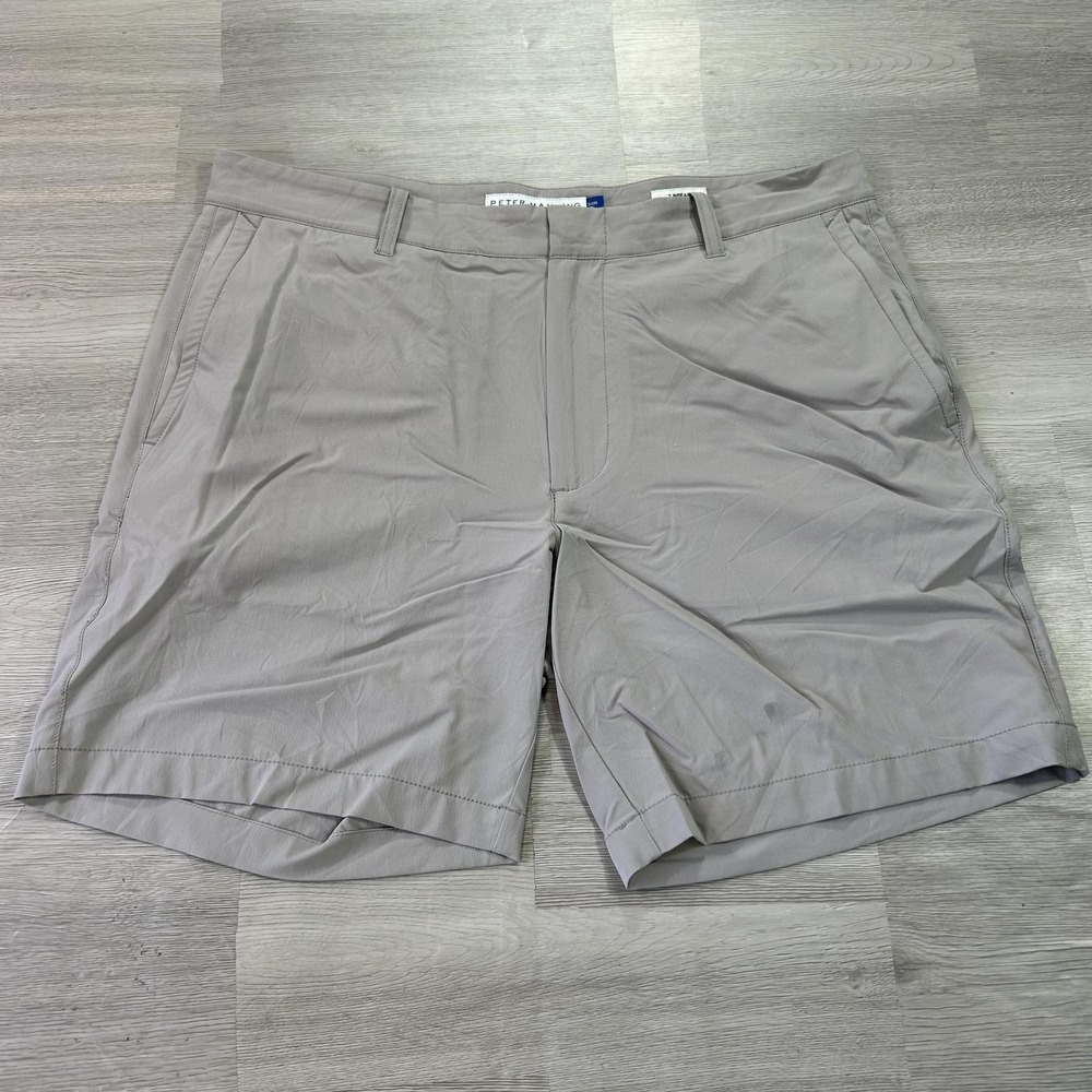 Peter Manning Mens 34 Gray Microfiber Chino Stretch 7 Inch Inseam Shorts PMNYC